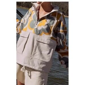 Free People Movement Nantucket Quarter Zip Pullover Retro Floral Sweatshirt XL